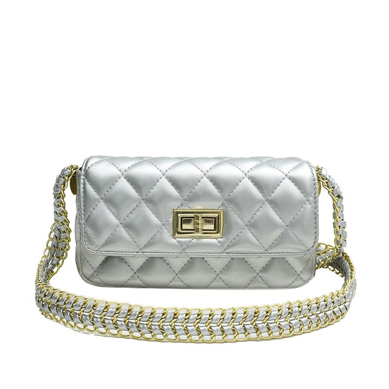 Noble And Elegant Fashion Solid Color Exquisite Linge Chain Bag Silver