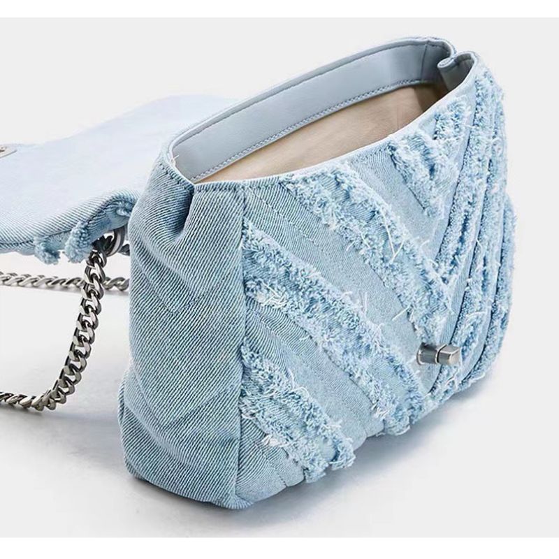 Square Blue Denim Chain Shoulder Bag - Image 2