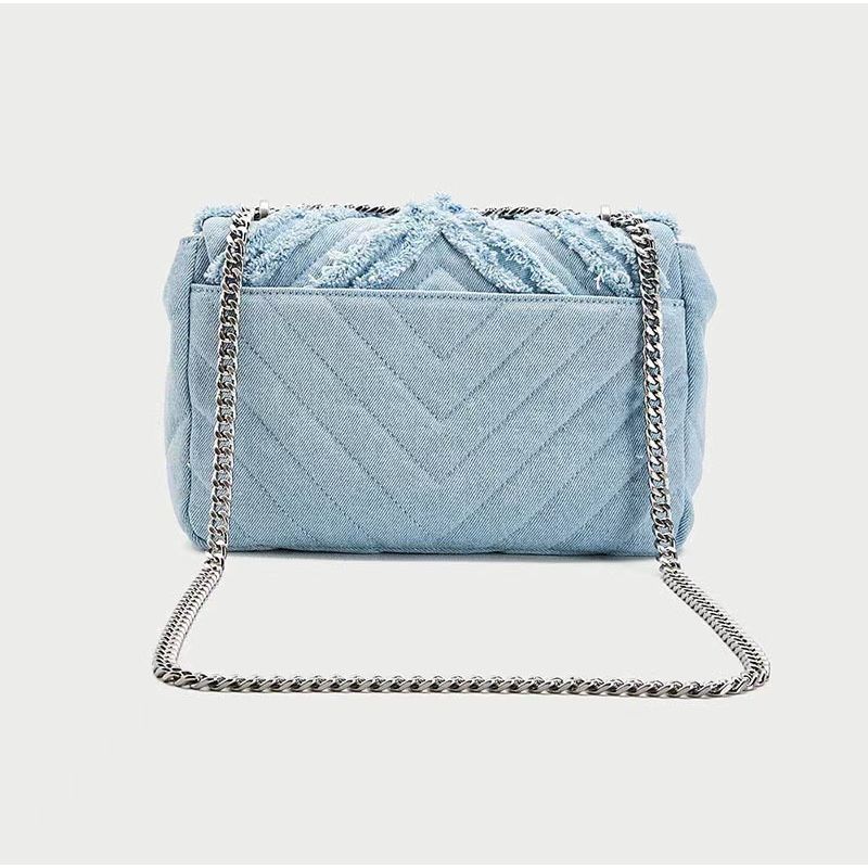 Square Blue Denim Chain Shoulder Bag - Image 3