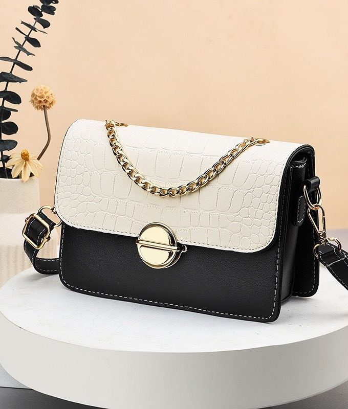 Contrast Color Genuine Leather Texture Stylish Flip Cover One-Shoulder Cross-Border Cute Chain Women's Bag