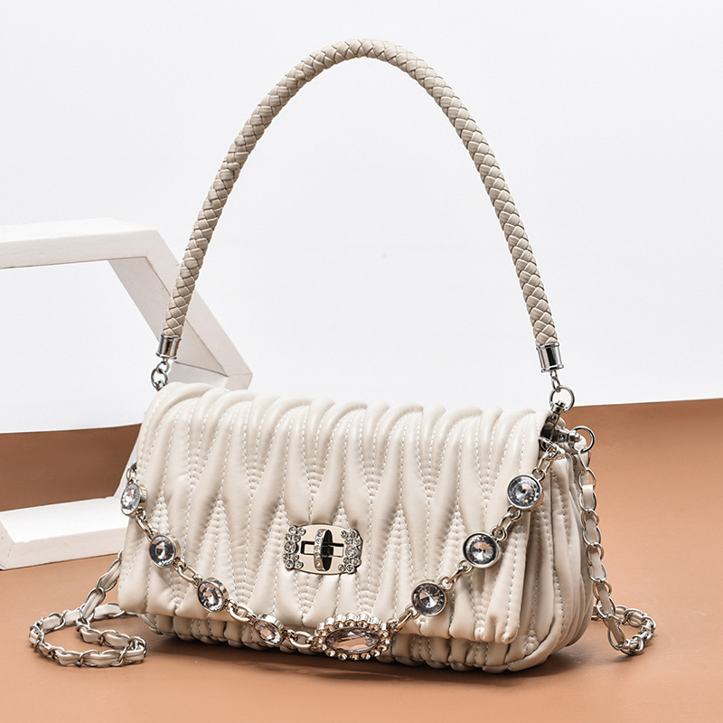 Autumn And Winter Women Lock Buckle Small Square Bag Off White