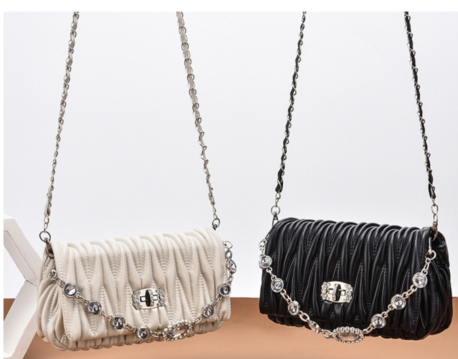 Autumn And Winter Women Lock Buckle Small Square Bag Off White - Image 5