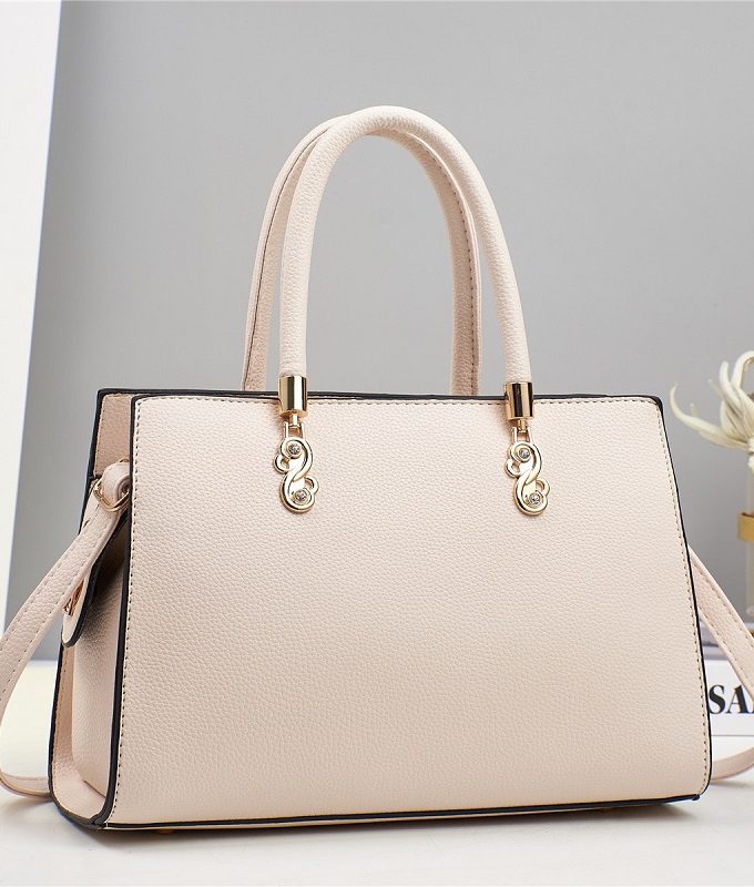 New Solid Color Lychee Texture Shoulder Handbag For Women White