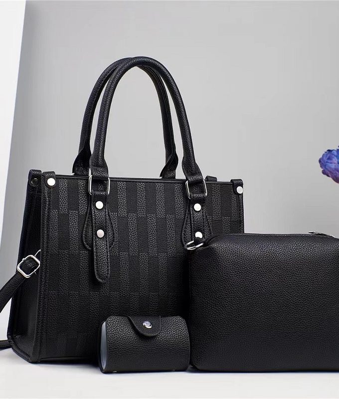 Solid Color Lychee Splicing One-Shoulder Women Bag Black